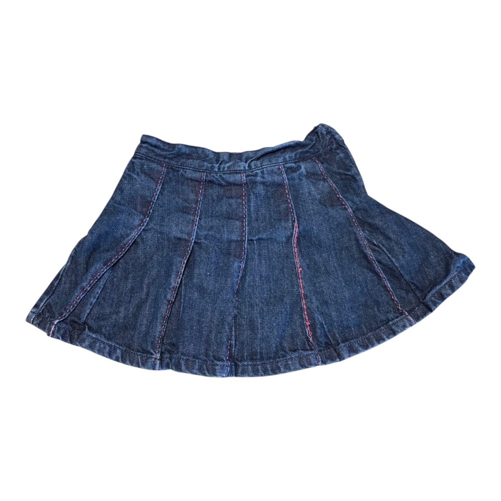 Gymboree Blue Denim Pleated Jean Skirt/Skort Girls Size 5 Pink Accent Stitching